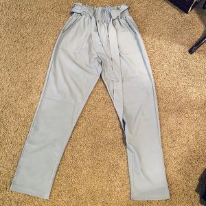 Grey Paper Bag Tie Waist Pants